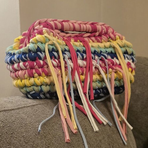 Handmade crochet handbag with tassels, multicolor