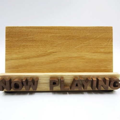 Wooden Now Playing vinyl record stand, handmade oak and walnut