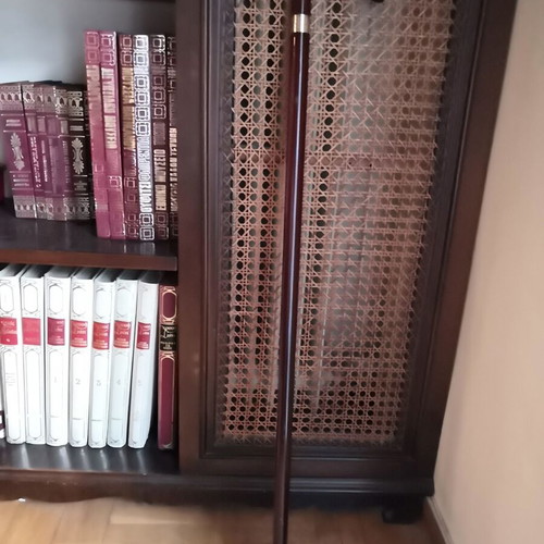 Triantafyllia Walking Cane with Round Handle and Metal Decorative Ring, like new