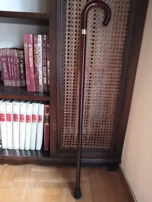 Triantafyllia Walking Cane with Round Handle and Metal Decorative Ring, like new