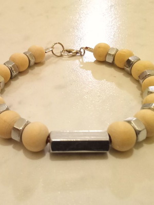 Handmade Industrial Hex Nut unisex bracelet new, beige and silver