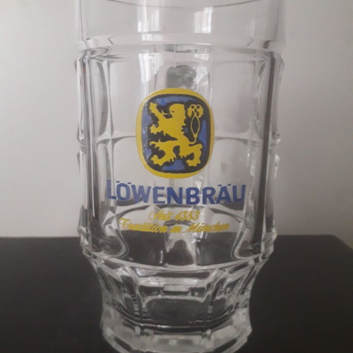 Lowenbrau 0.5 beer mug used, worn logo