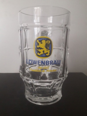 Lowenbrau 0.5 beer mug used, worn logo