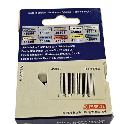 Label tape 19mm new, black print on blue background