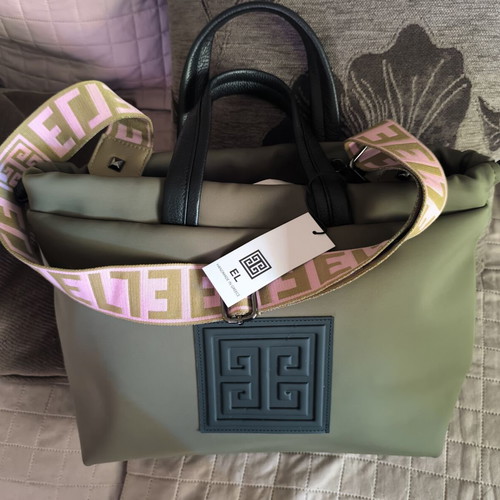 El bag large handbag with detachable strap, new, khaki color