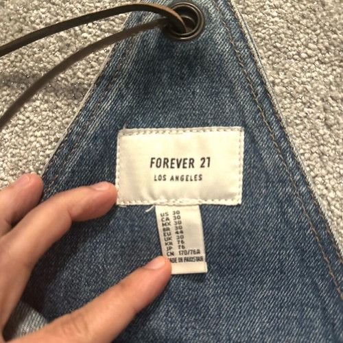 Denim jumpsuit Forever 21 with leather straps like new, blue, size M