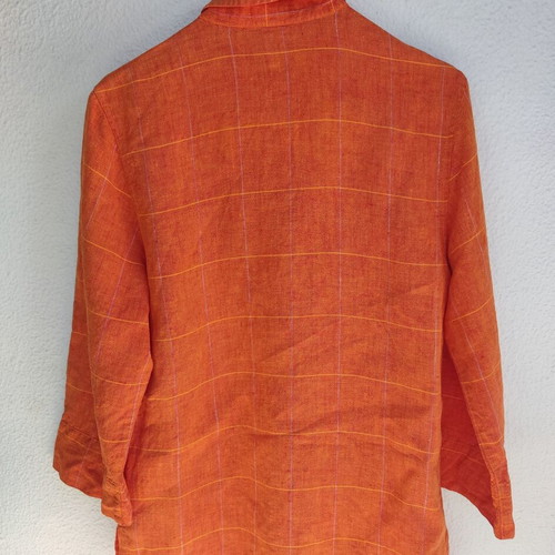 Cassani 100% linen checked orange shirt small 36 used