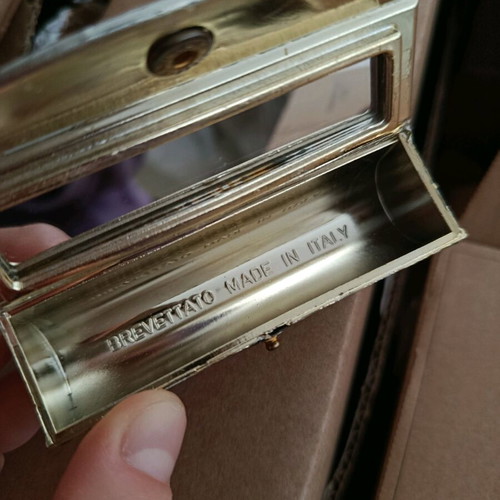 Vintage lipstick case used, Italian with art deco mirror