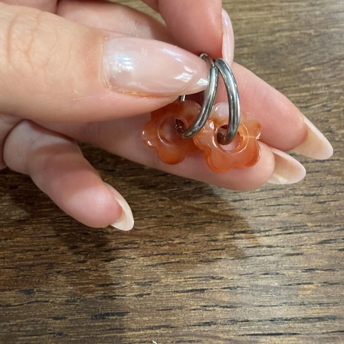 Silver hoop earrings with salmon flower accents new