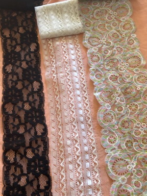Wide lace set new, black 9m, white 10m, tricolor 14m