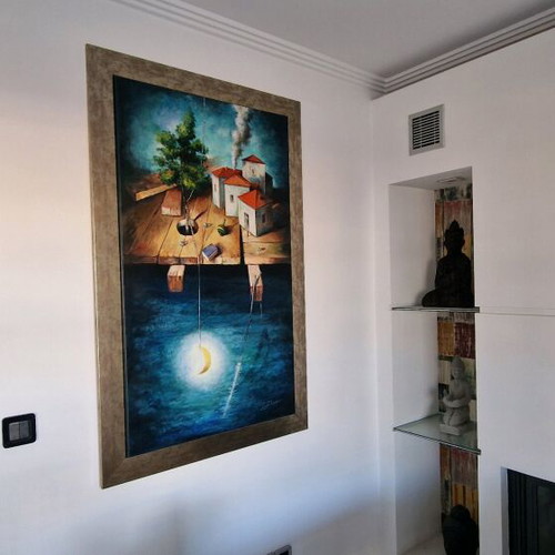 Painting on sapphire canvas like new, signed