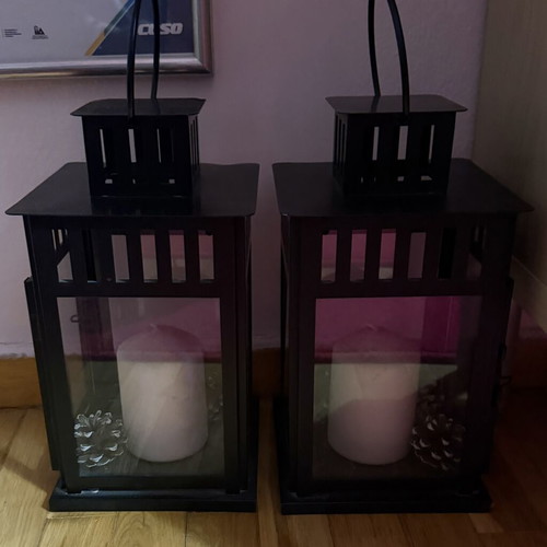 IKEA BORBY lantern set like new, steel and glass