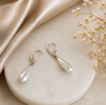 Silver pearl drop earrings set