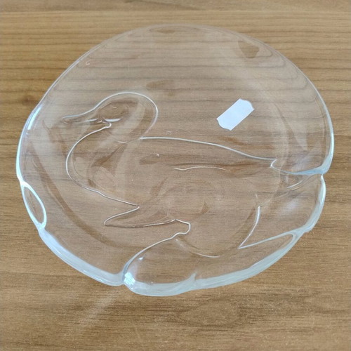 Small glass serving plate with embossed duck design like new