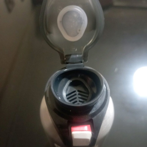 Thermos bottle used, steel with plastic cap and safety lock