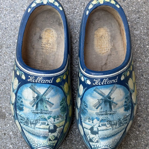 Dutch Wooden Clogs Used, Blue, Size 37, Handmade