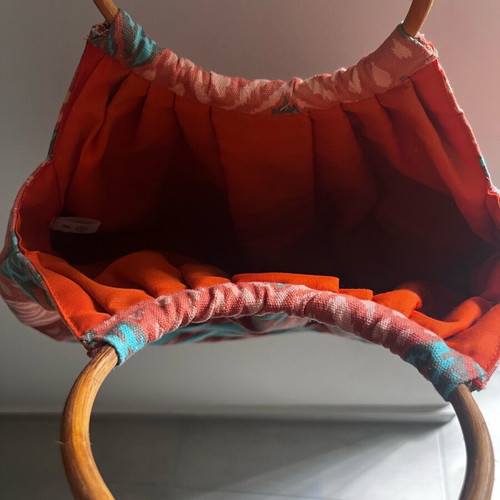 Zara summer handbag new with wooden handles orange and turquoise