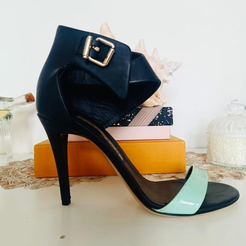 Renzo&Renzi sandal in genuine leather, black and turquoise