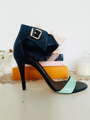 Renzo&Renzi sandal in genuine leather, black and turquoise