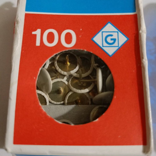 Pins, perforated hole punch and pins box like new, set
