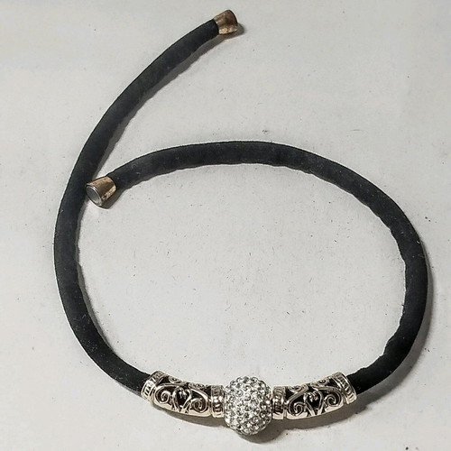 Necklace used black fabric cord with silver magnetic clasp