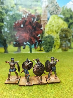 3D miniature Greek hoplite figures, 28mm, set of 8