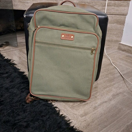 JK Leather backpack used, khaki canvas with leather details