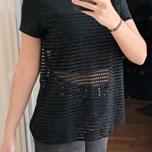 Pink Woman Black Mesh Blouse like new, size L