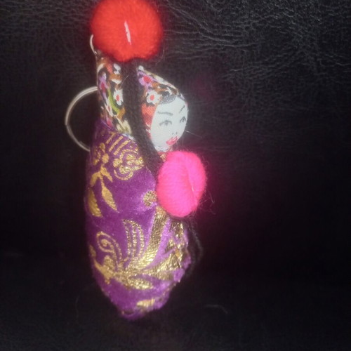 Ethnic fabric wallet set with doll keychain, 5 pieces