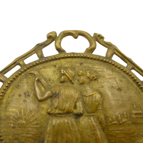 Antique brass decorative ornament with loving couple, like new