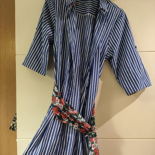 Shirt dress new, striped with floral details