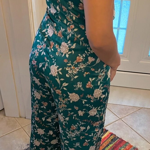 Jumpsuit floral green satin like new by Daphnea Paris