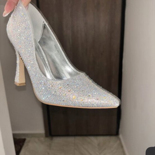 Silver high heel pumps, 12 cm