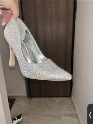 Silver high heel pumps, 12 cm