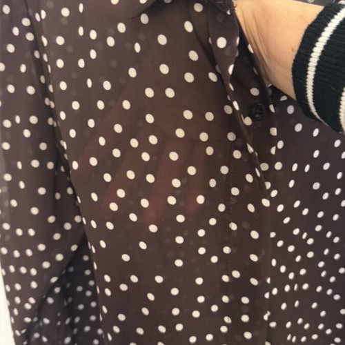 Brown polka dot semi-transparent shirt like new, one size