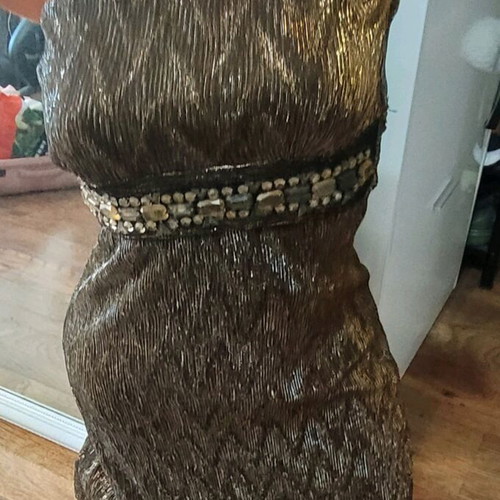 Gold asymmetric dress with stones like new, sizes XXS and XS