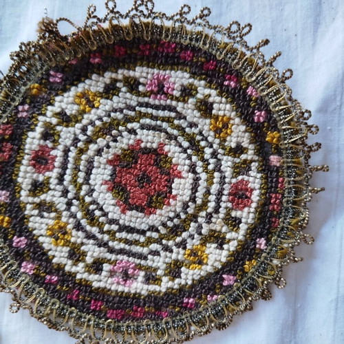 Vintage embroidered coasters used, set of 3 pieces