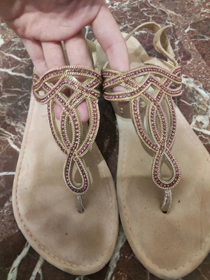 Tamaris sandals used, size 40, pink with stone detail