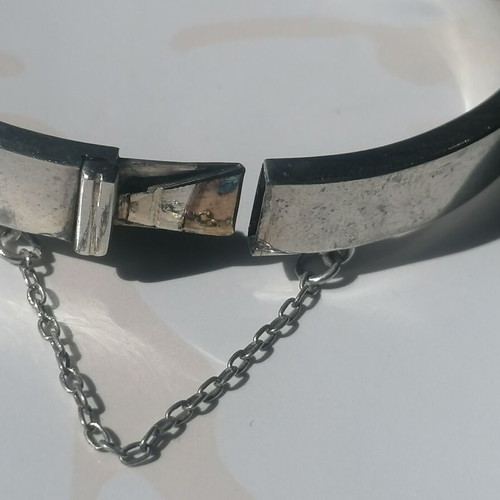 Silver 925 bracelet cuff new with safety chain