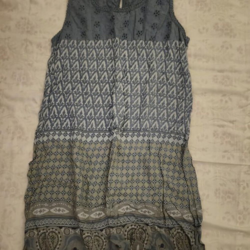 Indian short dress used, gray and beige, size M