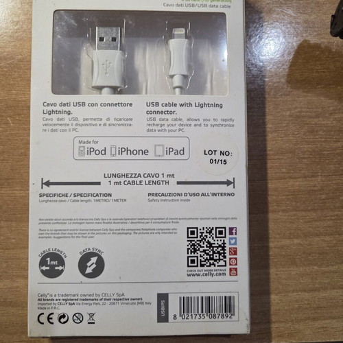 Celly USB to Lightning Cable 1 m white new