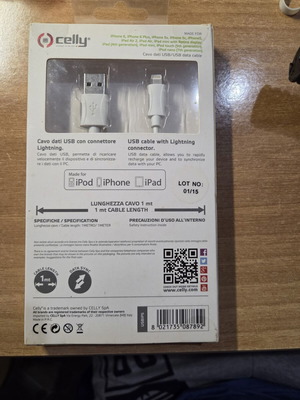 Καλώδιο USB σε Lightning Celly USBLIGHT 1 m λευκό καινούργιο