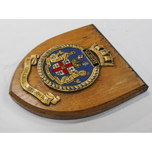 English plaque on wooden base, Royal Navy Greenwich College