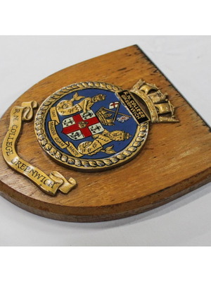 English plaque on wooden base, Royal Navy Greenwich College