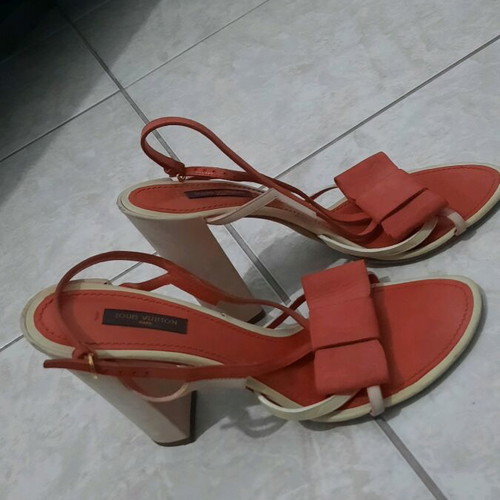 Louis Vuitton women's sandals used with thick 12 cm heel red pink