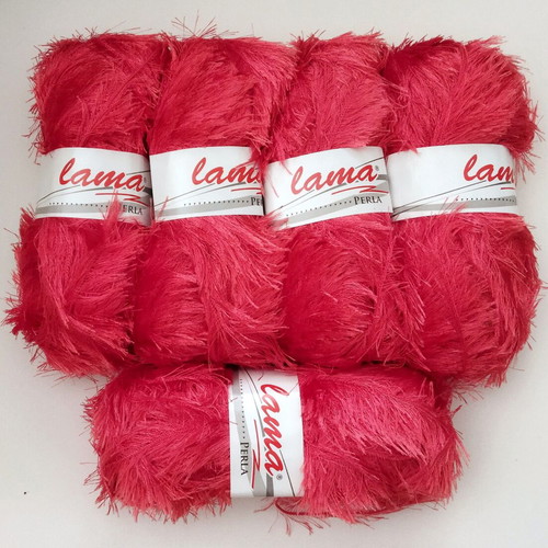 Lama Perla yarn new, pack of 5 furry knitting threads coral color