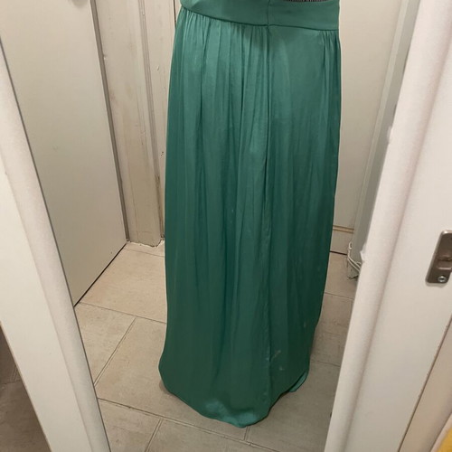 Pull & Bear satin maxi skirt size L, greenish with elastic waist