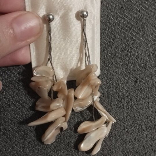 Silver 925 Earrings with White Shell-Like Elements, like new
