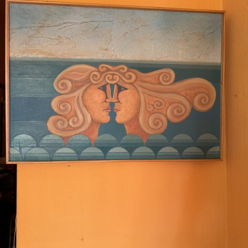 Large Canvas Painting Modern Greek Composition like new