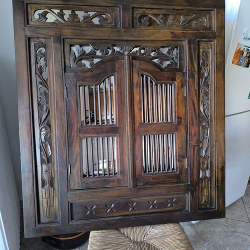 Wooden carved mirror with opening shutters like new